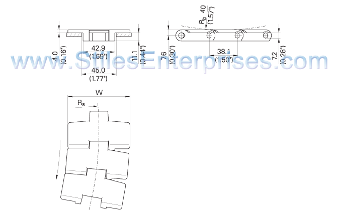 880M Radius Slat Top Chain Dwg